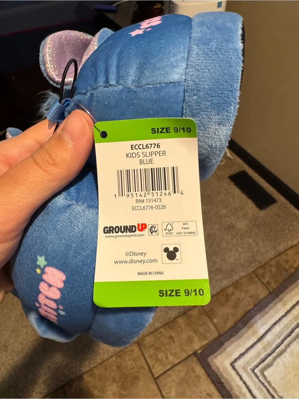 Disney Blue Stitch Plush Slippers for Kids - Character Footwear